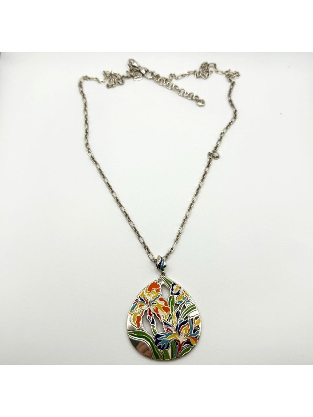 Brighton Iris Bloom Convertible Silver Necklace With Colorful Floral Pendant